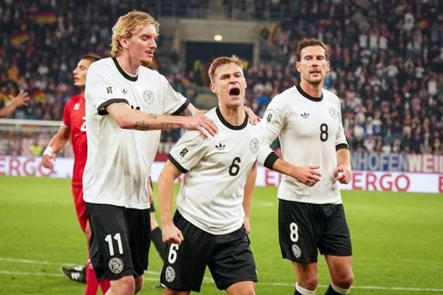 Soccer FIFA World Cup Qualification Europe 2025 26, 7 Matchday Germany vs. Luxembourg PreZero Arena Sinsheim Goal and goal celebration to 2 0 also Joshua Kimmich Germany, 6 Joy, emotions, jubilation with Nick Woltemade Germany, 11 and Leon Goretzka Germany, 8 Sinsheim Baden Württemberg Germany Copyright: xJOERANxSTEINSIEKx