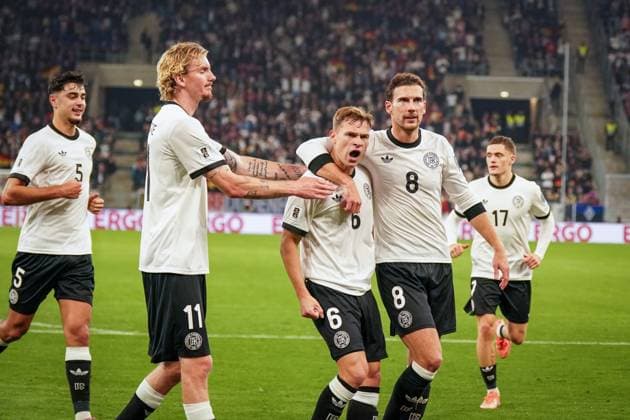 Soccer FIFA World Cup Qualification Europe 2025 26, 7 Matchday Germany vs. Luxembourg PreZero Arena Sinsheim Goal and goal celebration to 2 0 also Joshua Kimmich Germany, 6 Joy, emotions, jubilation with Nick Woltemade Germany, 11 and Leon Goretzka Germany, 8 Aleksandar Pavlovic Germany, 5 Florian Wirtz Germany, 17 Sinsheim Baden Württemberg Germany Copyright: xJOERANxSTEINSIEKx