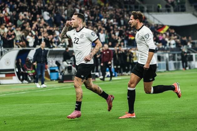 Sport, Football, UEFA European Qualifiers World Cup Qualifiers Europe Group A 7 Matchday Germany Luxembourg 10 10 2025, PreZero Arena Goal celebration Germany after the 2-0 goal by David Raum Germany, 22 Sinsheim PreZero Arena Baden Württemberg Germany