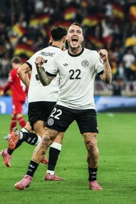 Sport, Football, UEFA European Qualifiers World Cup Qualifiers Europe Group A 7 Matchday Germany Luxembourg 10 10 2025, PreZero Arena Goal celebration Germany after the goal to 2 0 by David Raum Germany, 22 the players are happy Sinsheim PreZero Arena Baden Württemberg Germany