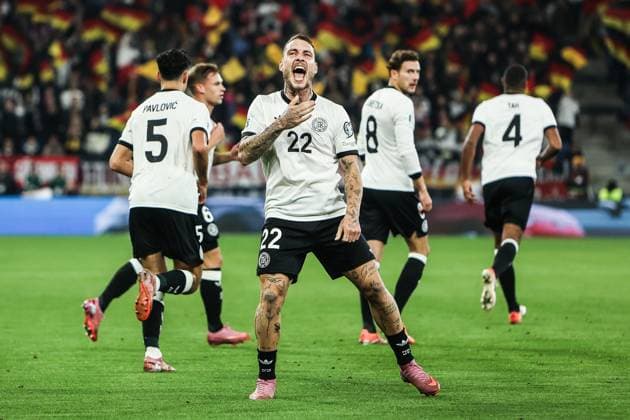 Sport, Football, UEFA European Qualifiers World Cup Qualifiers Europe Group A 7 Matchday Germany Luxembourg 10 10 2025, PreZero Arena Goal celebration Germany after the goal to 2 0 by David Raum Germany, 22 the players are happy Sinsheim PreZero Arena Baden Württemberg Germany