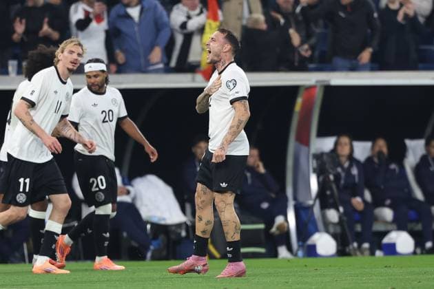 Goal celebration by David Raum 22 Germany to 1 0, Germany vs. Luxembourg, Soccer, World Cup Qualification, 10 10 2025 Sinsheim Baden Wuerttemberg Germany Copyright: xkolbert-press ChristianxKolbertx
