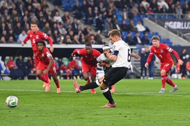 Goal Joshua KIMMICH GER to 2 0 from penalty kick,penalty kick,action,shot on goal Soccer international, World Cup Qualification Group A Matchday 03, Germany GER Luxembourg LU on 10 10 2025, PreZero Arena Sinsheim