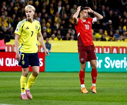 STOCKHOLM, SWEDEN 20251010 Switzerlands Granit Xhaka during Fridays World Cup qualifying soccer match between Sweden and Switzerland at Strawberry arena, October 10, 2025 in Stockholm, Sweden STOCKHOLM SWEDEN x60160x  Copyright: xStefanxJerrevang TTx VM-KVAL SVERIGE-SCHWEIZ
