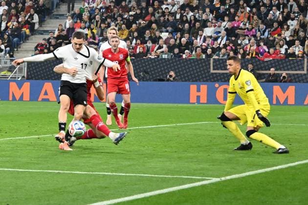 10 10 2025, xsltx, Football World Cup Qualification 2026, Germany Luxembourg v l Enes Mahmutovic Luxembourg Florian Wirtz German National Football Team DFB Anthony Moris Luxembourg DFL DFB REGULATIONS PROHIBIT ANY USE OF PHOTOGRAPHS as IMAGE SEQUENCES and or QUASI VIDEO Sinsheim