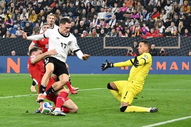 10 10 2025, xsltx, Football World Cup Qualification 2026, Germany Luxembourg v l Enes Mahmutovic Luxembourg Florian Wirtz German National Football Team DFB Anthony Moris Luxembourg DFL DFB REGULATIONS PROHIBIT ANY USE OF PHOTOGRAPHS as IMAGE SEQUENCES and or QUASI VIDEO Sinsheim