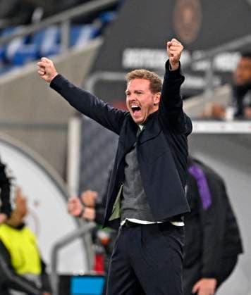 10 10 2025, Football World Cup Qualification Europe 2025 26, Matchday 7, Germany Luxembourg, in the PreZero Arena Sinsheim National coach Julian Nagelsmann Germany cheers