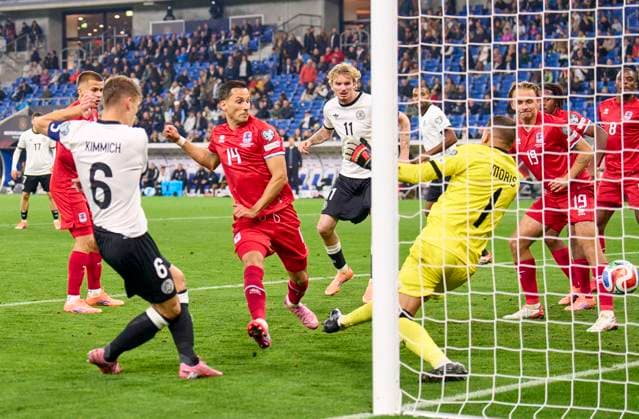 Joshua Kimmich of Germany scores, shoots goal , Tor, Treffer, Torschuss, 4-0 in the FIFA World Cup, WM, Weltmeisterschaft, Fussball 2026 qualifier match GERMANY - LUXEMBURG in Season 2025 2026 at October 10, 2025 in Sinsheim, Germany.