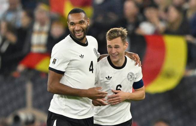 GOAL for 4 0 Joshua Kimmich GER 06 Goal celebration Jonathan Tah GER 04 DFB Laenderspiel Germany GER vs Luxembourg LUX World Cup Qualifiers European Qualifiers 10 10 2025 DFL REGULATIONS PROHIBIT ANY USE OF PHOTOGRAPHS AS IMAGE SEQUENCES AND OR QUASI VIDEO DFB Laenderspiel Germany GER vs Luxembourg LUX