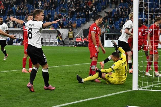 10 10 2025, xsltx, Football World Cup Qualification 2026, Germany Luxembourg v l Goal celebration after the goal to celebrate the goal celebrate 4 0 by Joshua Kimmich German National Football Team DFB DFL DFB REGULATIONS PROHIBIT ANY USE OF PHOTOGRAPHS as IMAGE SEQUENCES and or QUASI VIDEO Sinsheim