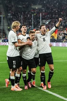Sport, Football, UEFA European Qualifiers World Cup Qualifiers Europe Group A 7 Matchday Germany Luxembourg 10 10 2025, PreZero Arena Goal celebration Germany after Joshua Kimmich Germany, 6 the players are happy Sinsheim PreZero Arena Baden Württemberg Germany
