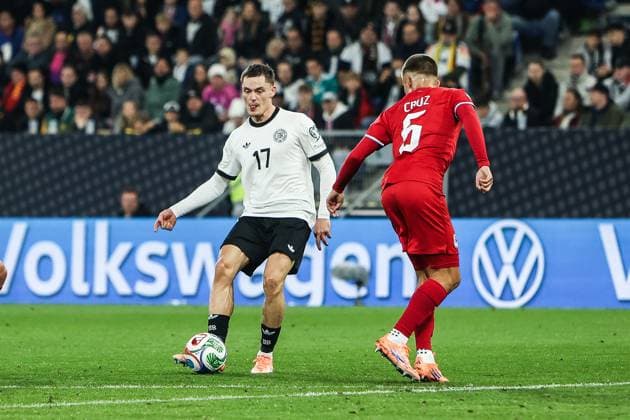 Sport, Football, UEFA European Qualifiers World Cup Qualifiers Europe Group A 7 Matchday Germany Luxembourg 10 10 2025, PreZero Arena Florian Wirtz Germany, 17 Alessio Curci Luxembourg, 5 Sinsheim PreZero Arena Baden Württemberg Germany