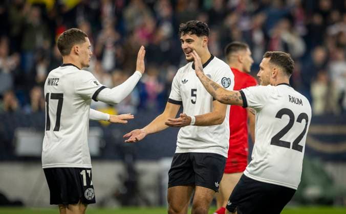 Sinsheim, Germany 10th Oct 2025 Goal celebration Florian Wirtz DFB Aleksandar Pavlovic DFB David Raum DFB Germany Luxembourg Germany Luxembourg Luxembourg 10 10 2025