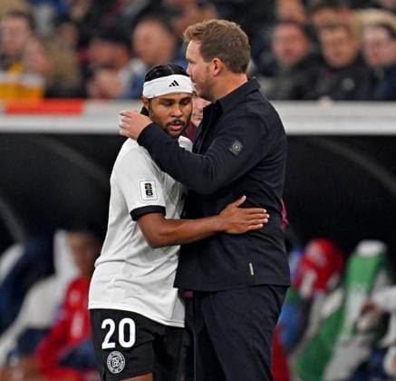 10 10 2025, Football World Cup Qualification Europe 2025 26, Matchday 7, Germany Luxembourg, in the PreZero Arena Sinsheim National coach Julian Nagelsmann Germany praises Serge Gnabry Germany