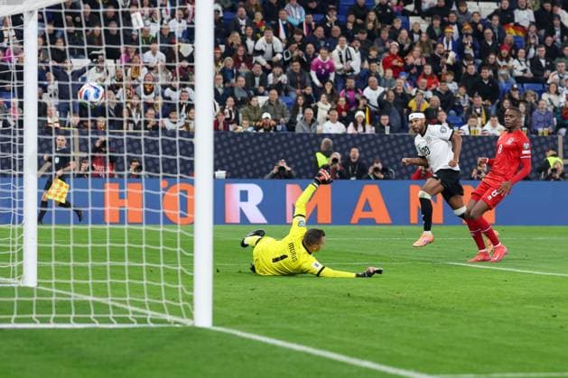 Serge Gnabry 20 Germany scores the goal for 3 0, Anthony Moris 1 Luxembourg , Germany vs Luxembourg, Football, World Cup Qualification, 10 10 2025 Sinsheim Baden Wuerttemberg Germany Copyright: xkolbert-press ChristianxKolbertx