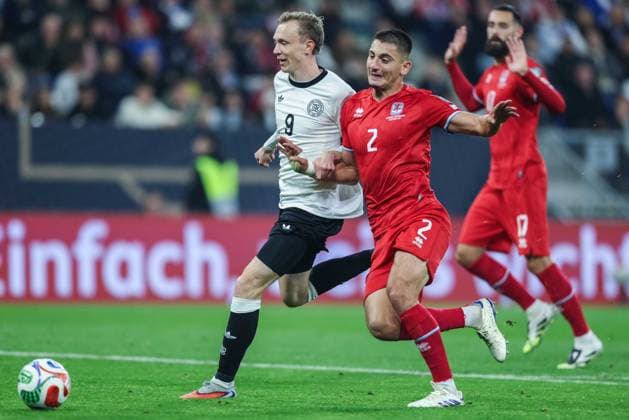 Soccer World Cup Qualification Germany Luxembourg on 10 10 2025 at the PreZero Arena in Sinsheim Maximilian Beier Germany , left Seid Korac Luxembourg , right DFB regulations prohibit any use of photographs as image sequences and or quasi video xJRx