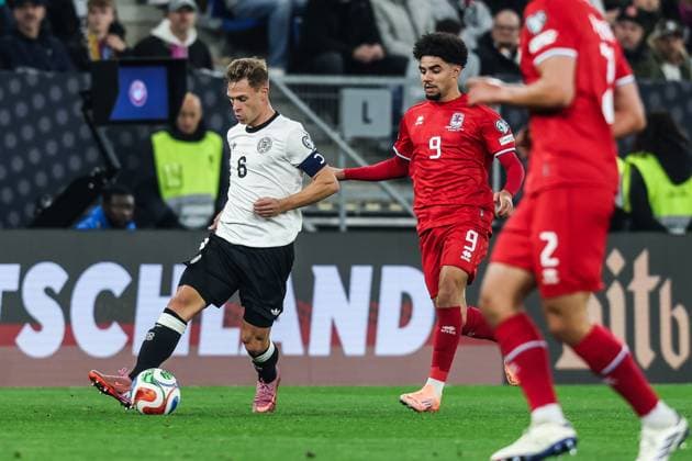 Sport, Football, UEFA European Qualifiers World Cup Qualifiers Europe Group A 7 Matchday Germany Luxembourg 10 10 2025, PreZero Arena Joshua Kimmich Germany, 6 Aiman Daardari Luxembourg, 9 Sinsheim PreZero Arena Baden Württemberg Germany
