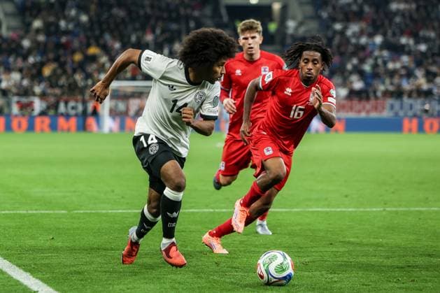 Sport, Football, UEFA European Qualifiers World Cup Qualifiers Europe Group A 7 Matchday Germany Luxembourg 10 10 2025, PreZero Arena Karim Adeyemi Germany, 14 Leandro Barreiro Luxembourg, 16 Sinsheim PreZero Arena Baden Württemberg Germany