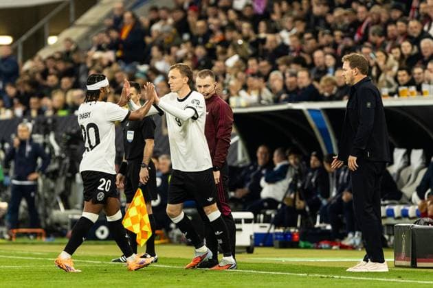 WM-Qualifikation Europa: Deutschland - Luxemburg; 10.10.2025 Maximilian Beier (Deutschland, 9), Serge Gnabry (Deutschland, 20) WM-Qualifikation Europa: Deutschland - Luxemburg; PreZero-Arena, Sinsheim; 10.10.2025 DFB regulations prohibit any use of photographs as image sequences and or quasi video. Copyright: xBEAUTIFULxSPORTS Buriakovx