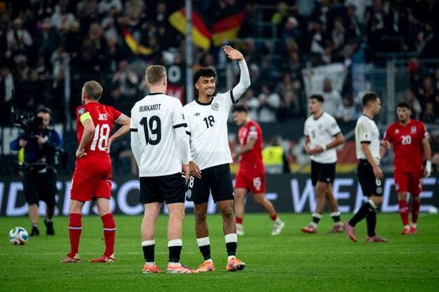 Jonathan Burkardt Germany, 19 , Nathaniel Brown Germany, 18 celebrate the victory, GER, Germany vs Luxembourg, Football, Men, World Cup Qualification Europe, Matchday 7, Season 2025 2026, 10 10 2025 GER, Germany vs Luxembourg, Football, Men, World Cup Qualification Europe, Matchday 7, Season 2025 2026, 10 10 2025 Sinsheim Copyright: xEibner-Pressefoto Memmlerx EP_MMR
