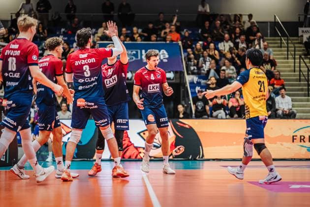 Volleyball mens season 2025 2026 League Cup 2025 SVG Lüneburg vs FT 1844 Freiburg 10 10 2025 The SVG Lüneburg team celebrates
