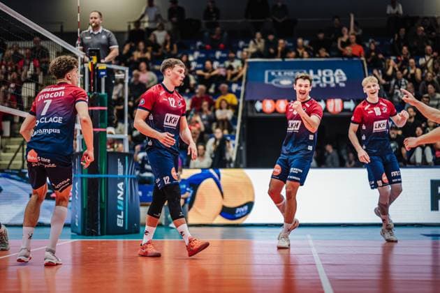 Volleyball mens season 2025 2026 League Cup 2025 SVG Lüneburg vs FT 1844 Freiburg 10 10 2025 The SVG Lüneburg team celebrates