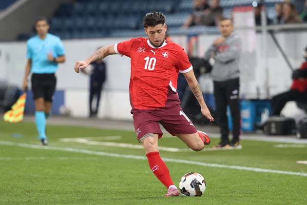 U21 Switzerland Iceland Liam Chipperfield Switzerland U21 10 10 2025 Swissporarena Lucerne, SWITZERLAND, Season 2025 2026 Mens Soccer U21 European Championship Qualification Switzerland Iceland Liam Chipperfield Switzerland U21