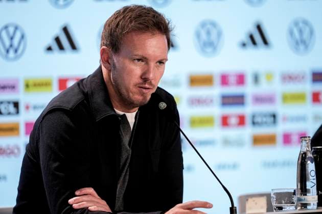 Julian Nagelsmann national coach, national coach, coach, Germany , single picture, single photo, at the press conference after the match, PK, press conference, press event, media event, 10 10 2025, Sinsheim Germany , football, World Cup qualification, Germany Luxembourg, THE EVENT REGULATIONS PROHIBIT ANY USE OF PHOTOGRAPHS AS IMAGE SEQUENCES AND OR QUASI VIDEOS xozx