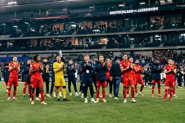 Sinsheim, Germany, October 10th 2025 Team Luxemburg applause for the fans after the game during the UEFA European Qualifiers match between Germany vs. Luxemburg at PreZero Arena, in Sinsheim, Germany. (Gabor Baumgarten SPP) Copyright: xGaborxBaumgartenx xSPPx Sportspressphoto_SPR40814