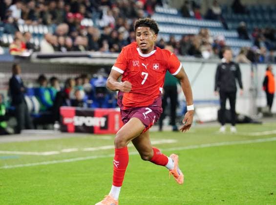 10 10 2025 Lucerne Switzerland Swissporarena Soccer Men European Under 21 Championship Switzerland Iceland Picture Ethan Meichtry SUI Action Single picture