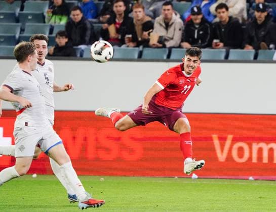 10 10 2025 Lucerne Switzerland Swissporarena Soccer Men European Under 21 Championship Switzerland Iceland Picture Aaron Keller SUI Action