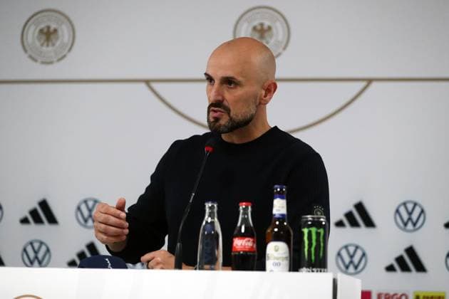 10 10 2025, xmohx, Football U 21 European Championship Qualification, Germany Greece v l Coach Antonio Di Salvo German National Football Team DFB U21 at the press conference after the match DFL DFB REGULATIONS PROHIBIT ANY USE OF PHOTOGRAPHS as IMAGE SEQUENCES and or QUASI VIDEO Jena