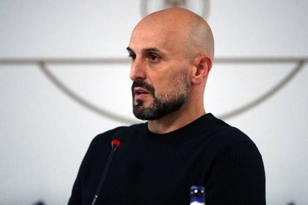 10 10 2025, xmohx, Football U 21 European Championship Qualification, Germany Greece v l Coach Antonio Di Salvo German National Football Team DFB U21 at the press conference after the match DFL DFB REGULATIONS PROHIBIT ANY USE OF PHOTOGRAPHS as IMAGE SEQUENCES and or QUASI VIDEO Jena