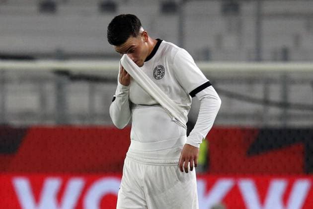 10 10 2025, xmohx, Football U 21 European Championship Qualification, Germany Greece v l Said El Mala German National Football Team DFB U21 Disappointed, sad, frustrated DFL DFB REGULATIONS PROHIBIT ANY USE OF PHOTOGRAPHS as IMAGE SEQUENCES and or QUASI VIDEO Jena
