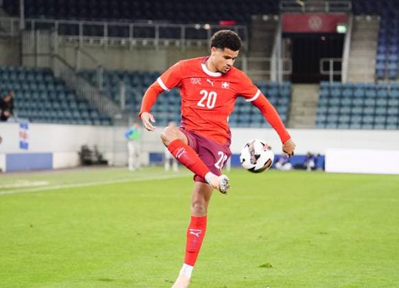 10 10 2025 Lucerne Switzerland Swissporarena Soccer Men European Under 21 Championship Switzerland Iceland Picture Zachary Athekame SUI Action Single picture