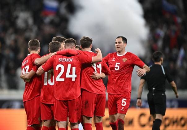 Russia Soccer Friendly Russia - Iran 9023697 10.10.2025 Russia s players celebrate their team s second goal scored by Aleksey Batrakov during the friendly soccer match between Russia and Iran, in Volgograd, Russia. Sergey Bobylev Sputnik Volgograd Russia  Copyright: xSergeyxBobylevx