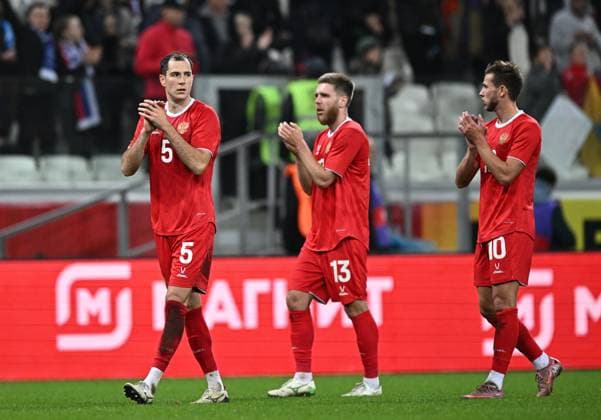 Russia Soccer Friendly Russia - Iran 9023757 10.10.2025 Russia s players celebrate their team s victory in the friendly soccer match between Russia and Iran, in Volgograd, Russia. Sergey Bobylev Sputnik Volgograd Russia  Copyright: xSergeyxBobylevx