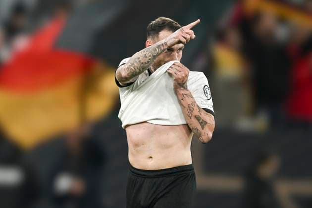 David Raum Germany 22 celebrates after scoring the 1 0 10 10 2025 Football World Cup Qualification Germany vs Luxembourg , PreZero Arena, Sinsheim, Copyright: xpepphotox xHorstxMauelshagenx pep00321, pep_20251010_hm_159394