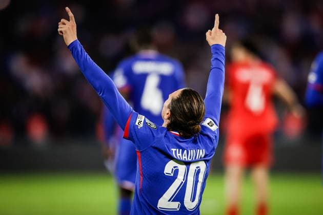 October 10, 2025, Paris, France, France: Florian THAUVIN of France celebrates his goal during the FIFA World Cup, WM, Weltmeisterschaft, Fussball Qualification 2026 Group D match between France and Azerbaijan at Parc des Princes stadium on October 10, 2025 in Paris, France. Paris France - ZUMAm308 20251010_zsp_m308_024 Copyright: xMatthieuxMirvillex