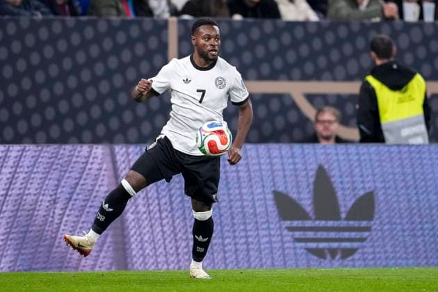 Ridle Baku Germany, 7 , on the ball, cropped, full body, single image, single photo, action, action, 10 10 2025, Sinsheim Germany , Soccer, World Cup Qualification, Germany Luxembourg, THE EVENT REGULATIONS PROHIBIT ANY USE OF PHOTOGRAPHS AS IMAGE SEQUENCES AND OR QUASI VIDEOS xozx