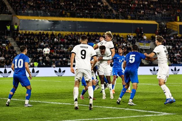 Goalscorer Tom Alexander Rothe Germany,13 scores for 2 2 European Championship qualification U 21 Group F international match Germany vs Greece in the ad hoc Arena at the Ernst Abbe Sportfeld in Jena action,soccer,man,men,Germany,10 10 2025