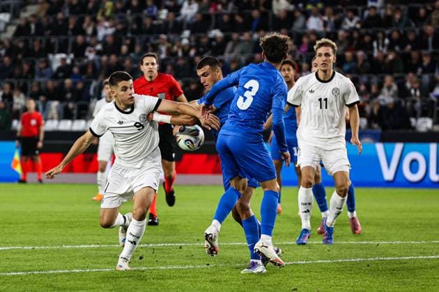 Nicolo Tresoldi Germany,9 European Championship qualification U 21 Group F international match Germany vs. Greece in the ad hoc Arena at the Ernst Abbe Sportfeld in Jena Action,soccer,man,men,Germany,10 10 2025