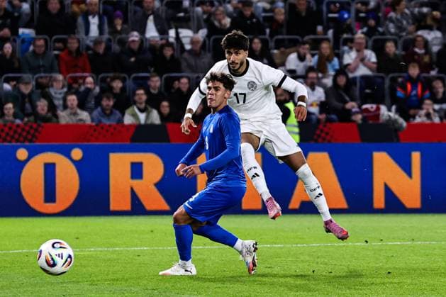 Goalscorer Muhammed Damar Germany,17 scores for 1 2 European Championship qualification U 21 Group F international match Germany vs Greece in the ad hoc Arena at the Ernst Abbe Sportfeld in Jena action,soccer,man,men,Germany,10 10 2025