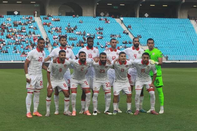 Team of Tunisia.. World Cup Qualifier match between Tunisia and Sao Tome and Principe at the Rades Stadium in Tunis. Tunisia won 6-0. Photo: Chokri Mahjoub. 2026 World Cup Qualifiers: Tunisia vs. Sao Tome and Principe