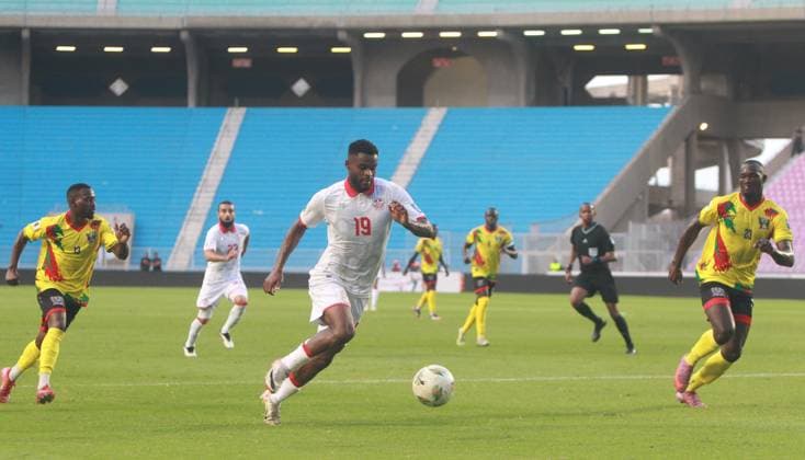 Firas Chaouat (19) in action, opening the scoring for Tunisia during the World Cup qualifier match Tunisia vs. Sao Tome and Principe at the Rades Stadium in Tunis. Tunisia won 6-0. Photo: Chokri Mahjoub. 2026 World Cup Qualifiers: Tunisia vs. Sao Tome and Principe