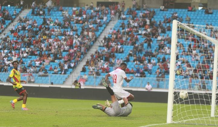 Firas Chaouat (19) in action, opening the scoring for Tunisia during the World Cup qualifier match Tunisia vs. Sao Tome and Principe at the Rades Stadium in Tunis. Tunisia won 6-0. Photo: Chokri Mahjoub. 2026 World Cup Qualifiers: Tunisia vs. Sao Tome and Principe