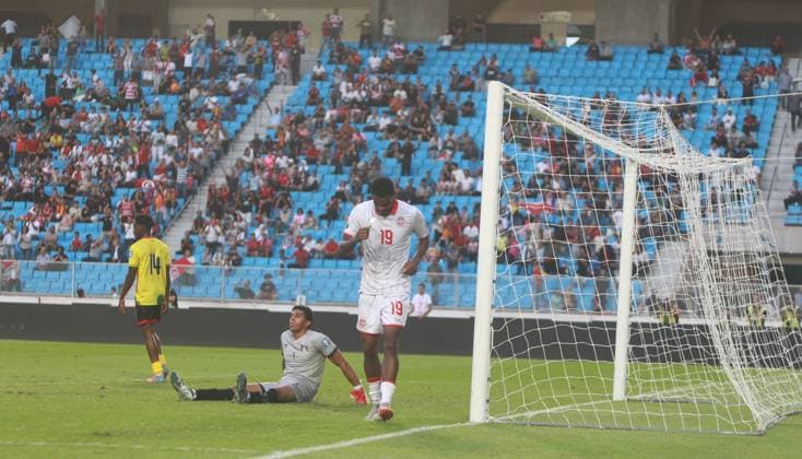 Firas Chaouat (19) in action, opening the scoring for Tunisia during the World Cup qualifier match Tunisia vs. Sao Tome and Principe at the Rades Stadium in Tunis. Tunisia won 6-0. Photo: Chokri Mahjoub. 2026 World Cup Qualifiers: Tunisia vs. Sao Tome and Principe