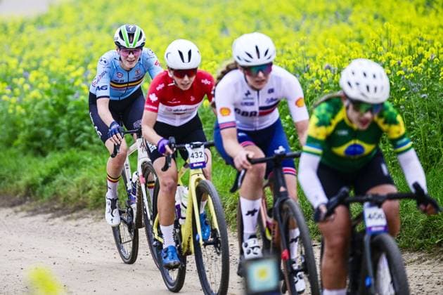 Belgian Fauve Bastiaenssen pictured in action during the women elite race at the UCI World Gravel Championships, Saturday 11 October 2025, in Maastricht, The Netherlands. DIRKxWAEM  x136521289x