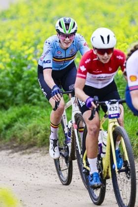 Belgian Fauve Bastiaenssen pictured in action during the women elite race at the UCI World Gravel Championships, Saturday 11 October 2025, in Maastricht, The Netherlands. DIRKxWAEM  x136521290x