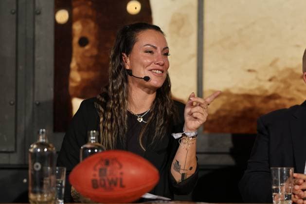 GFL Livetalk Week 23 Steffanie Schutta (GFL-Livetalk Host) GFL-Bowl, Potsdam Royals vs. Dresden Monarchs, American Football, German Football League, Week 23, 2025, 11.10.2025, Dresden Rudolf-Harbig-Stadion BW Germany Copyright: xFootxBowl SebastianxJustx